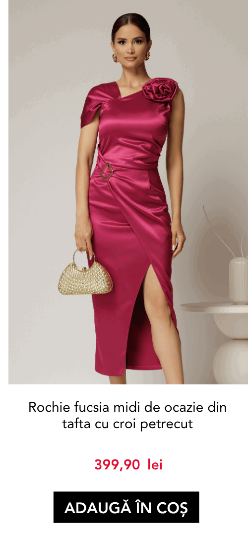 Rochie fucsia midi de ocazie din tafta cu croi petrecut