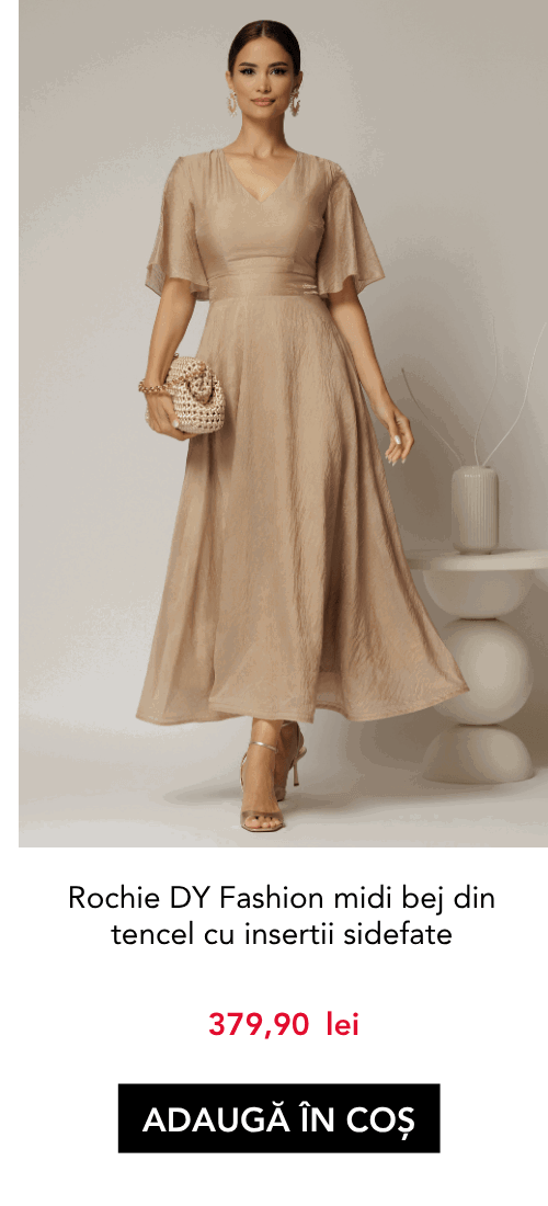 Rochie DY Fashion midi bej din tencel cu insertii sidefate