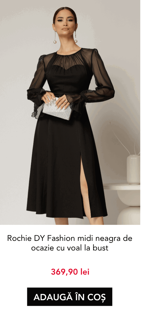 Rochie DY Fashion midi neagra de ocazie cu voal la bust
