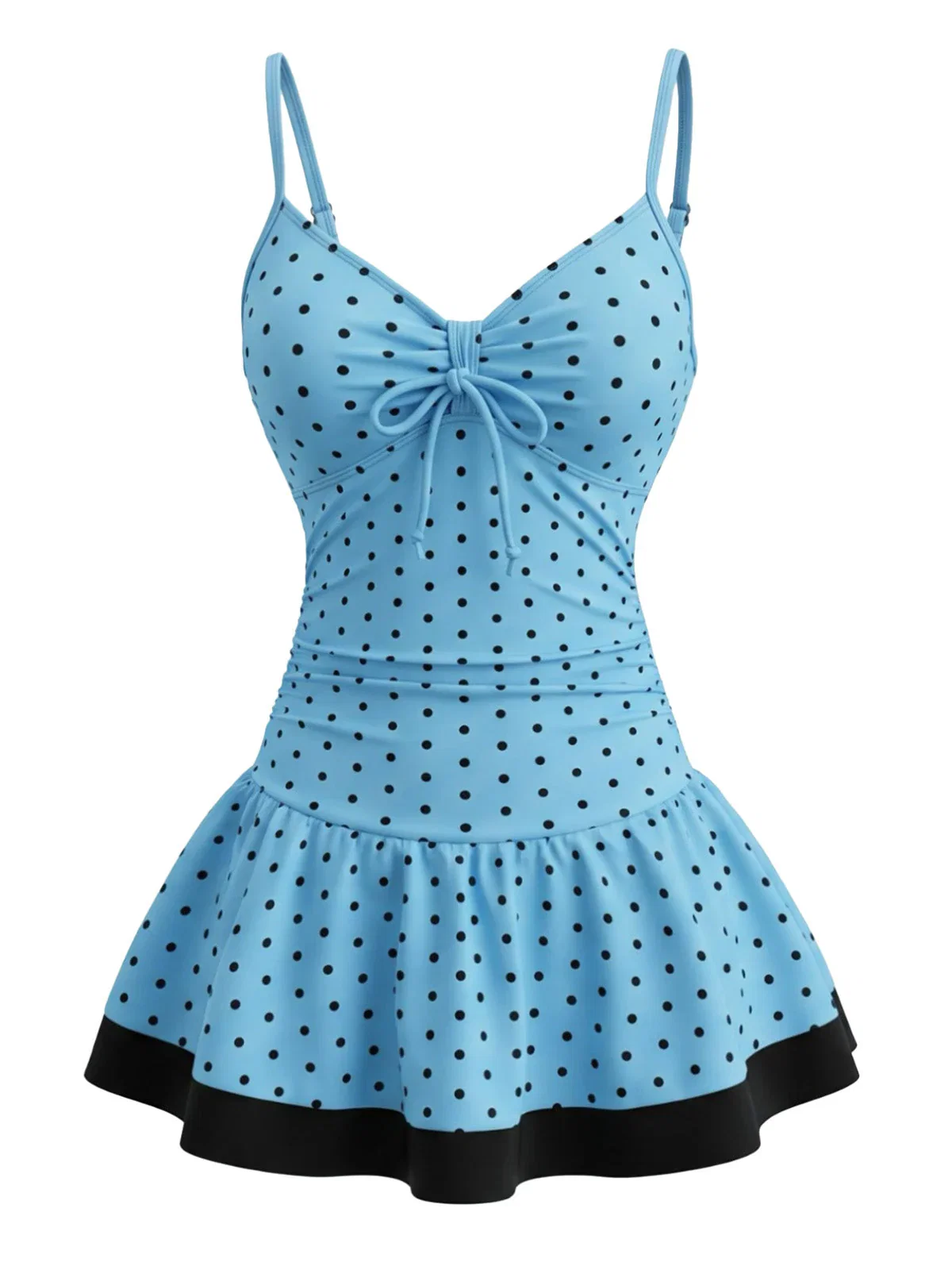 Deep Sky Blue 1950s Polka Dot Swimdress