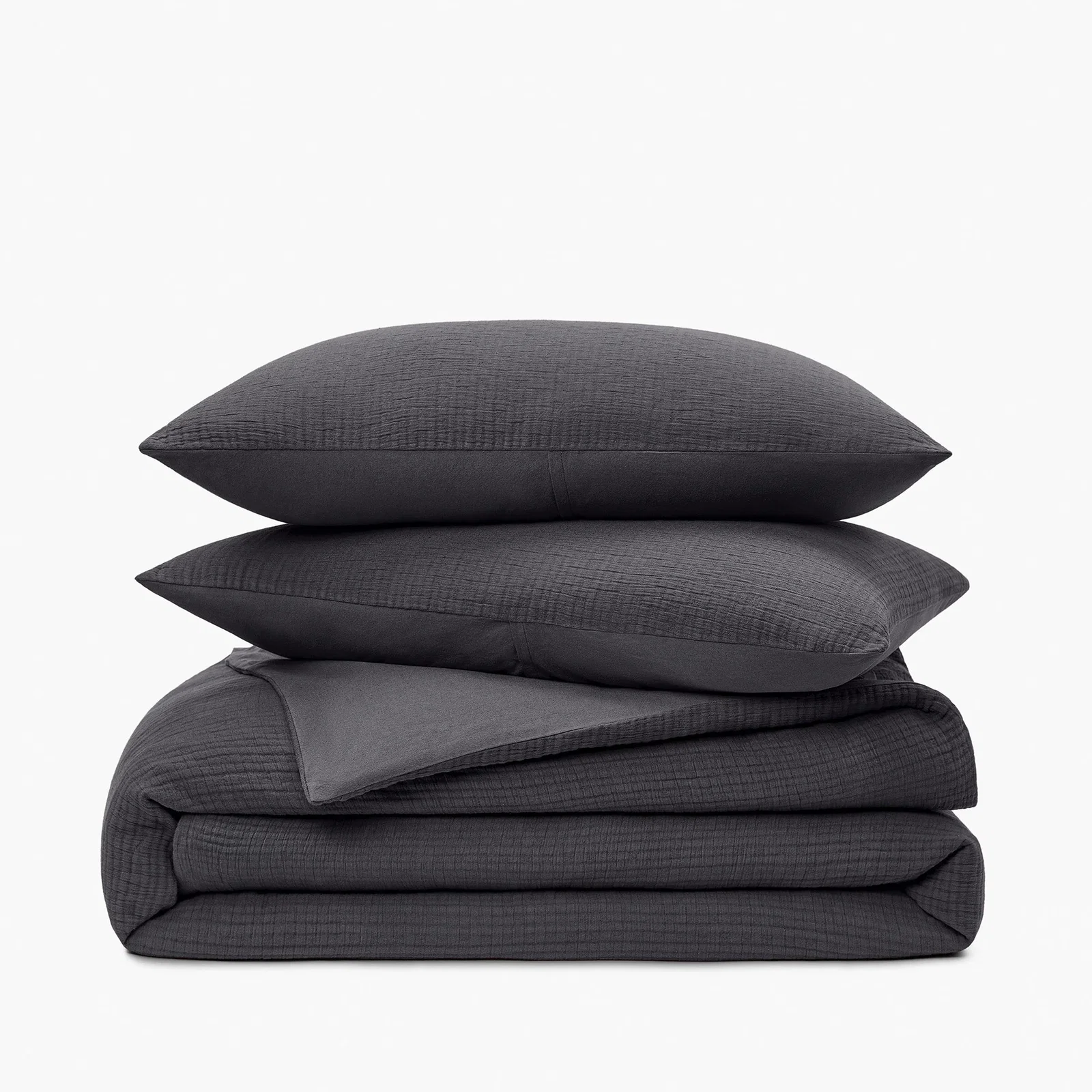 Organic Crinkle Matelasse Duvet Set - Coal