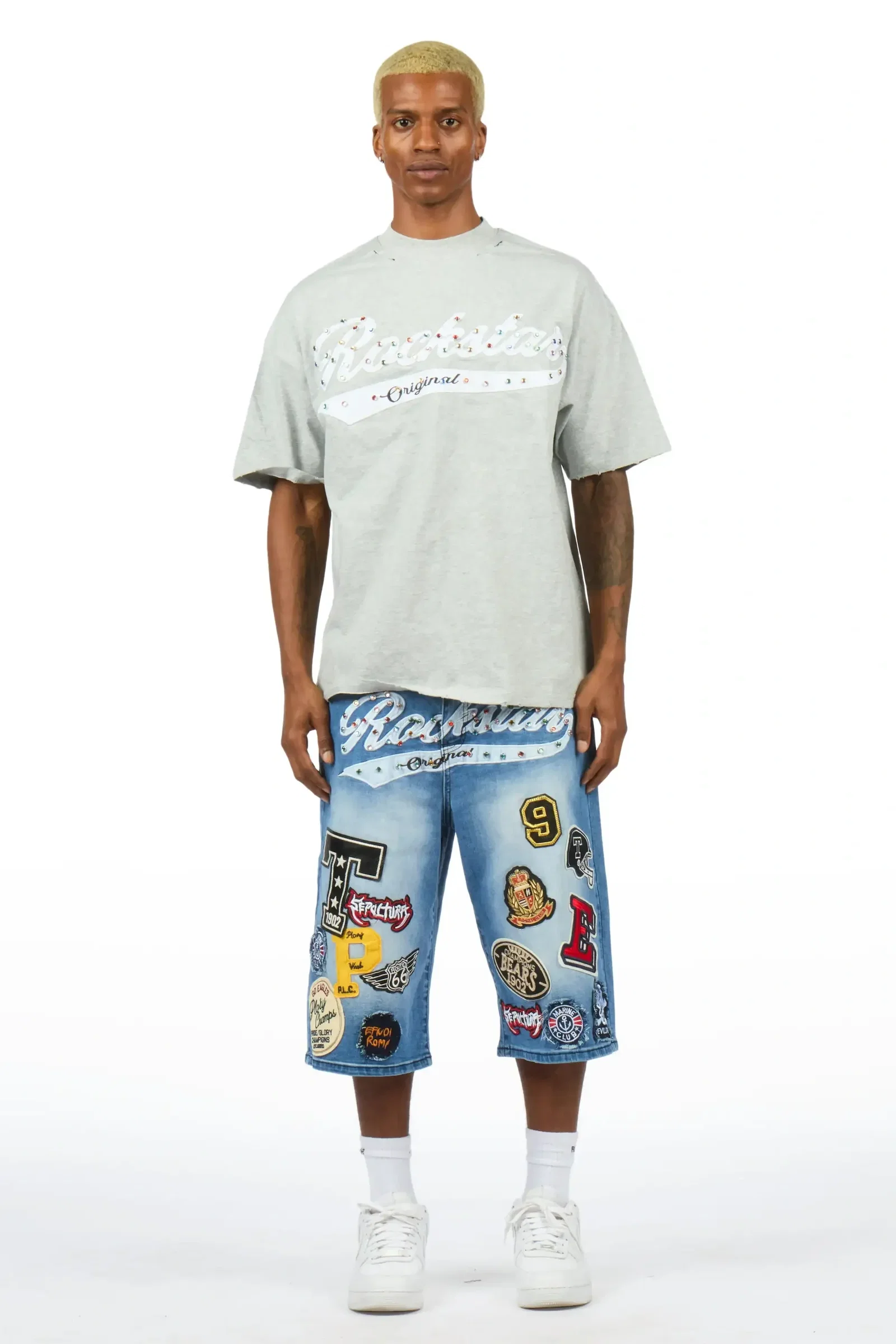 Image of Bautista Blue Graphic T-Shirt Denim Jort Set