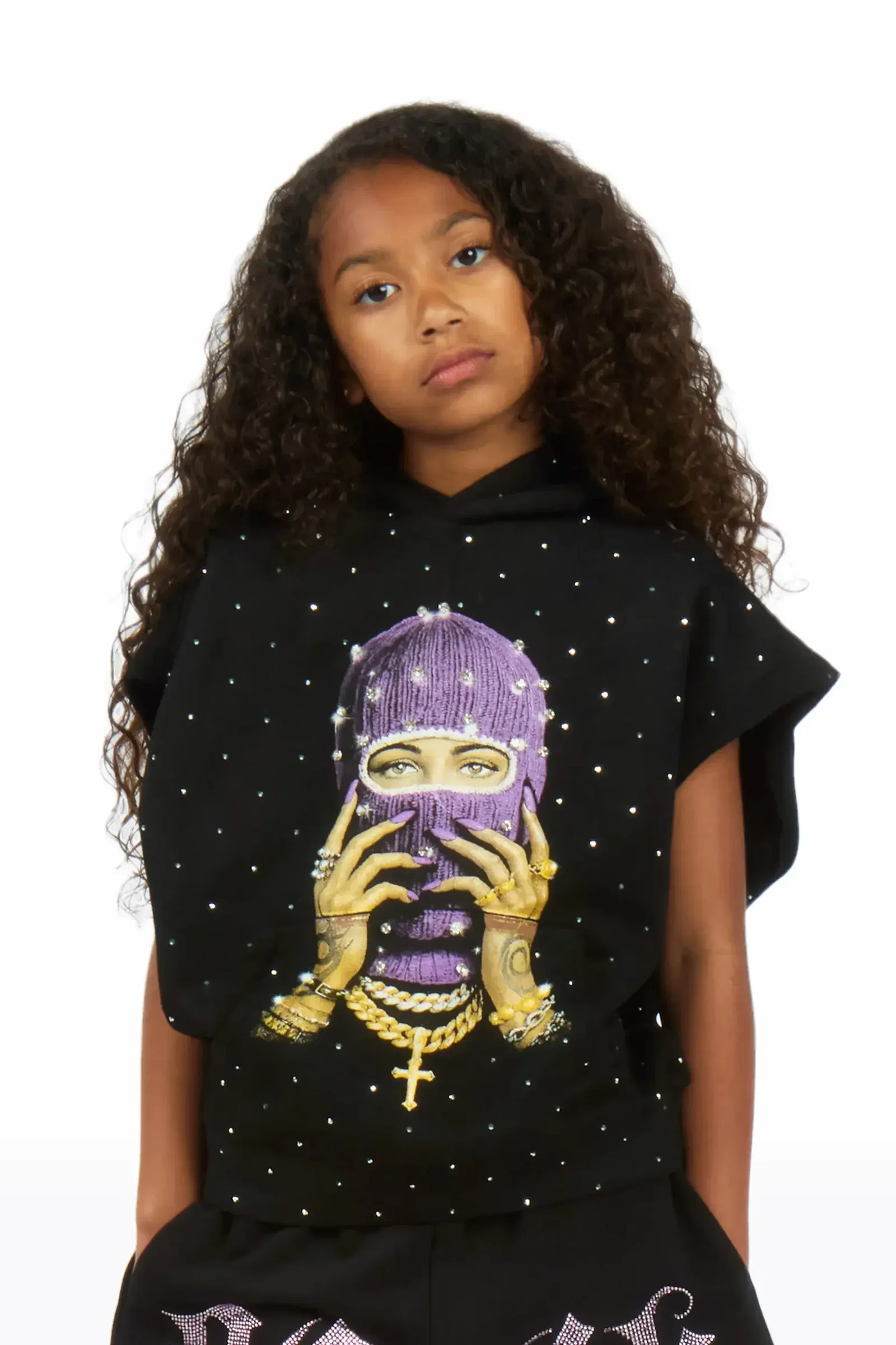 Image of Girls Jayla Black Cut Sleeve Hoodie