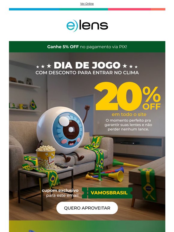 Desconto em dia de jogo? Sim, 20% off em todo o site!