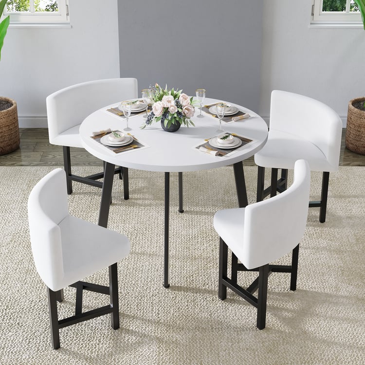 Dining Set 39.4" Modern Round Wood Dining Table White with 4 White Chairs