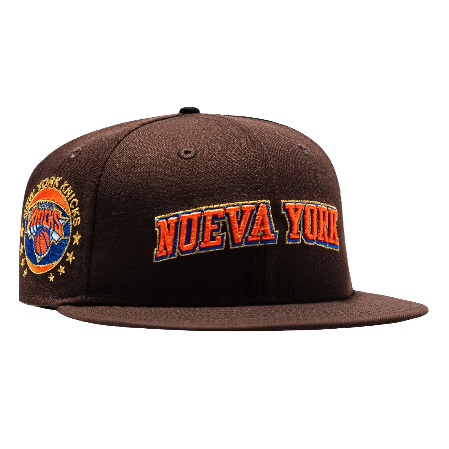 Image of Pre-Order New Era 59Fifty New York Knicks Logo Patch Nueva York Hat - Brown