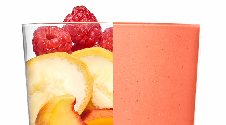 Closeup of Daily Harvest Strawberry + Peach Smoothie