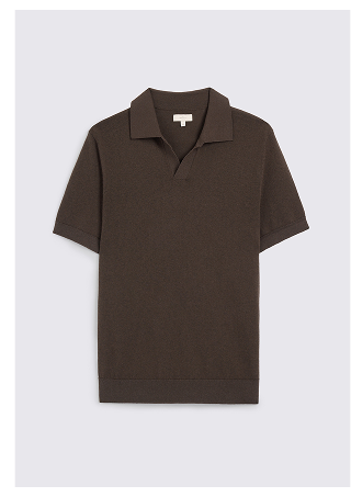 Brown Linen-blend Skipper Polo Shirt