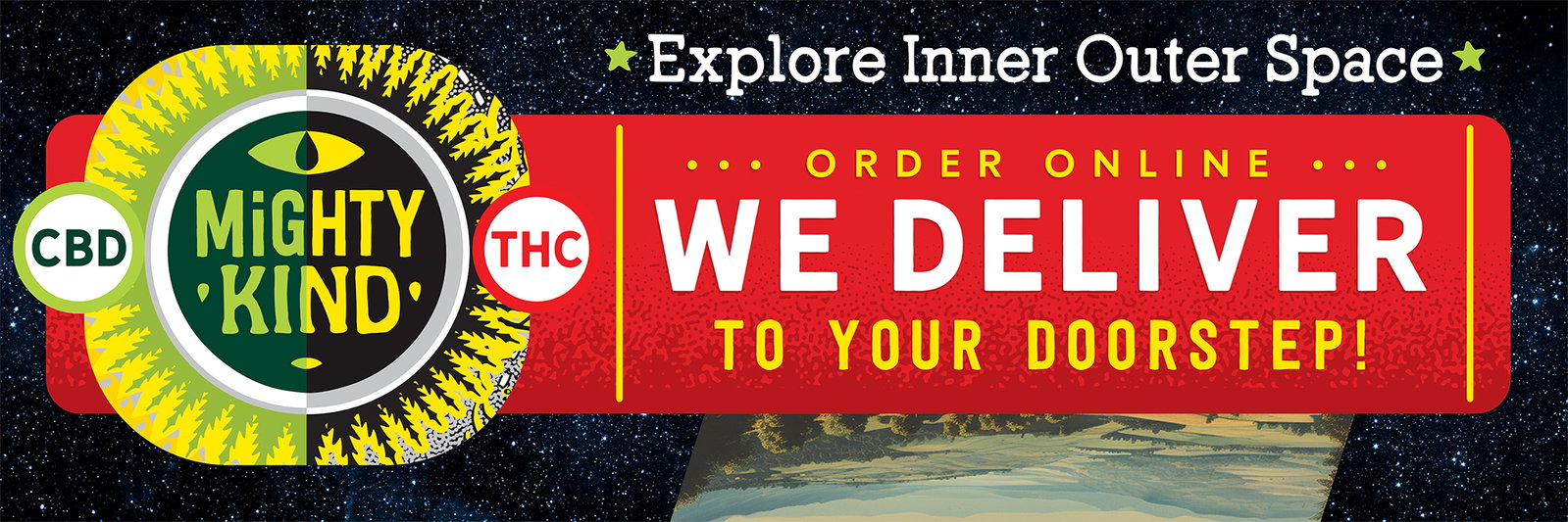 Image of Mighty Kind's logo and text stating Order Online, We Deliver to Your Doorstep!
