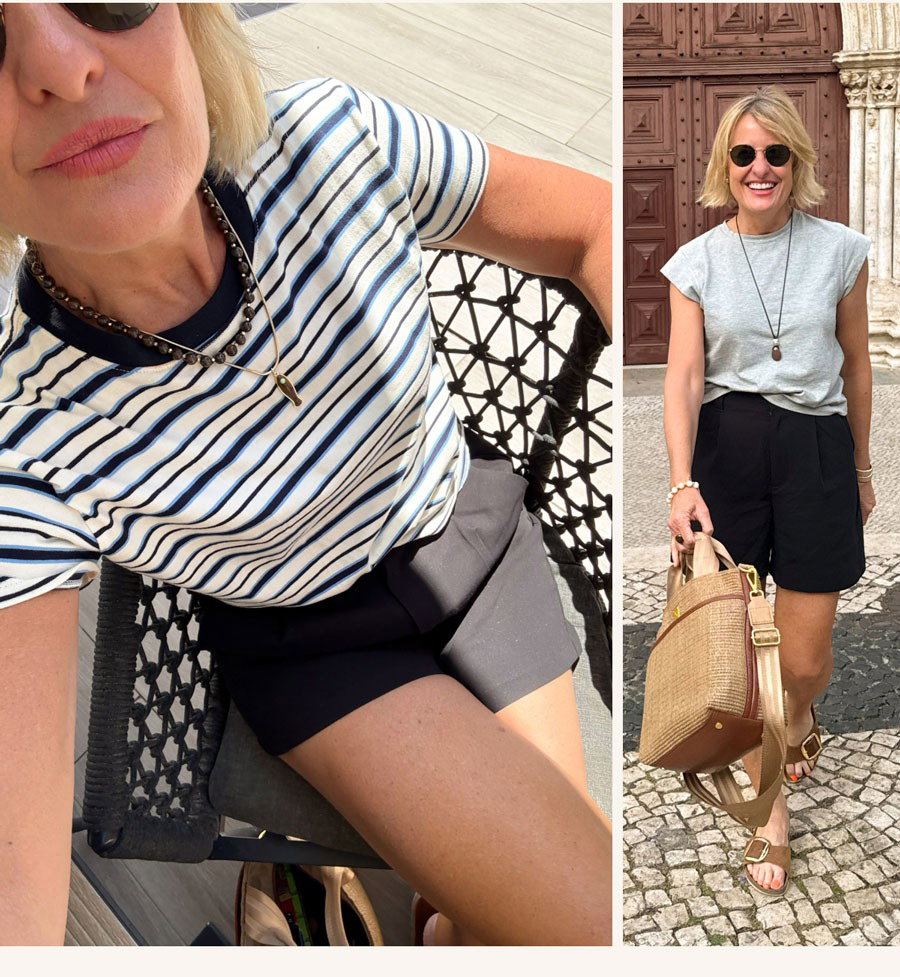 Images of Megan on her trip and cutouts of the fashion.