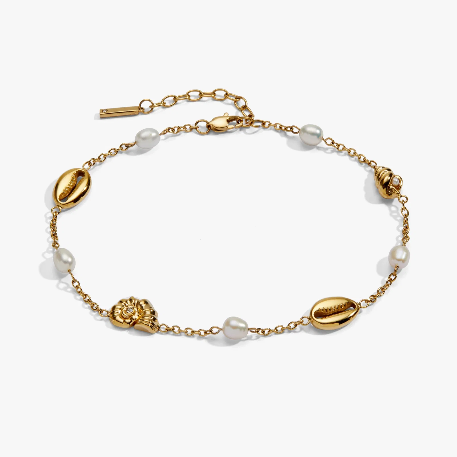 Image of Seashell & Pearl Inline Charm Anklet