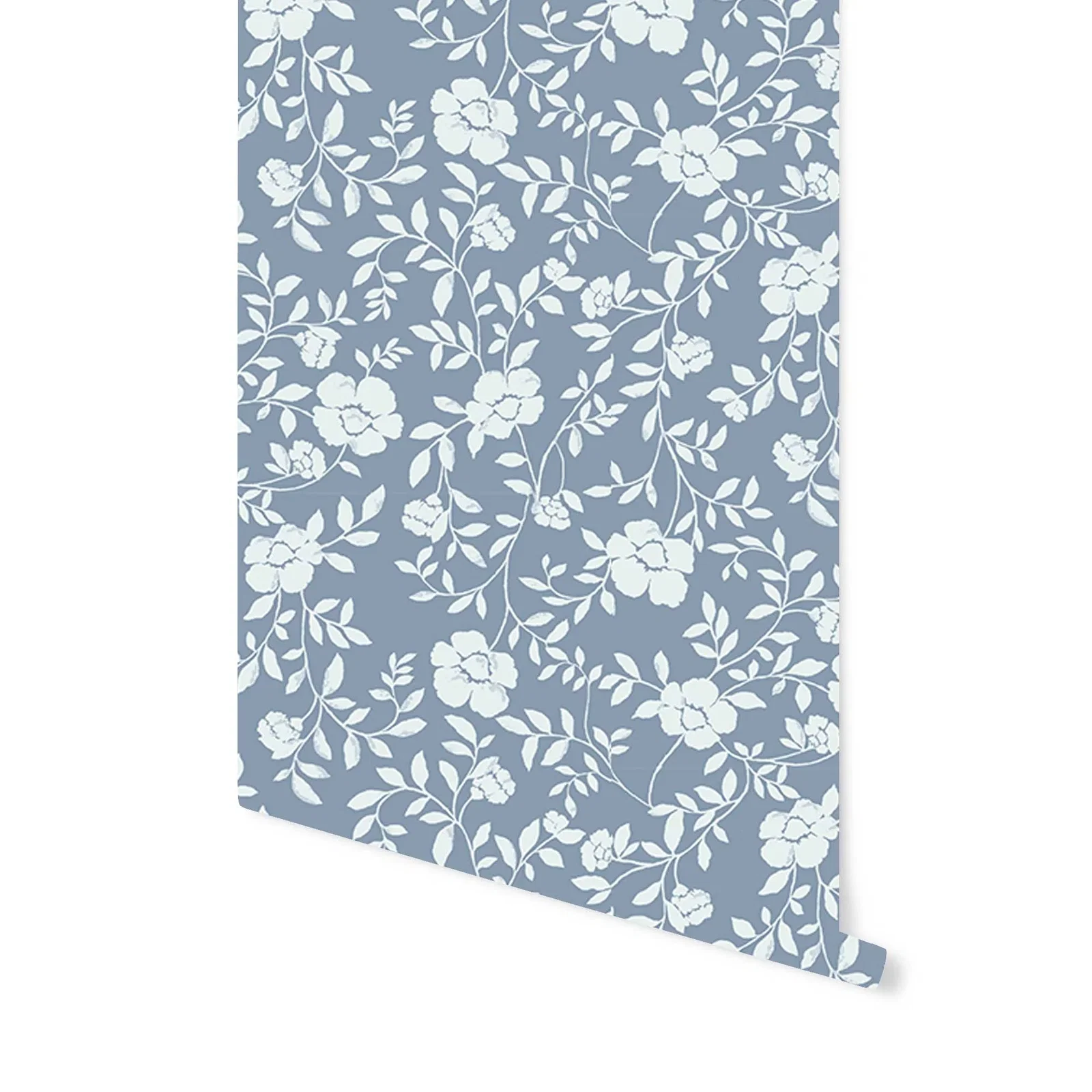 Image of Natasha Floral Wallpaper in Dusty Blue