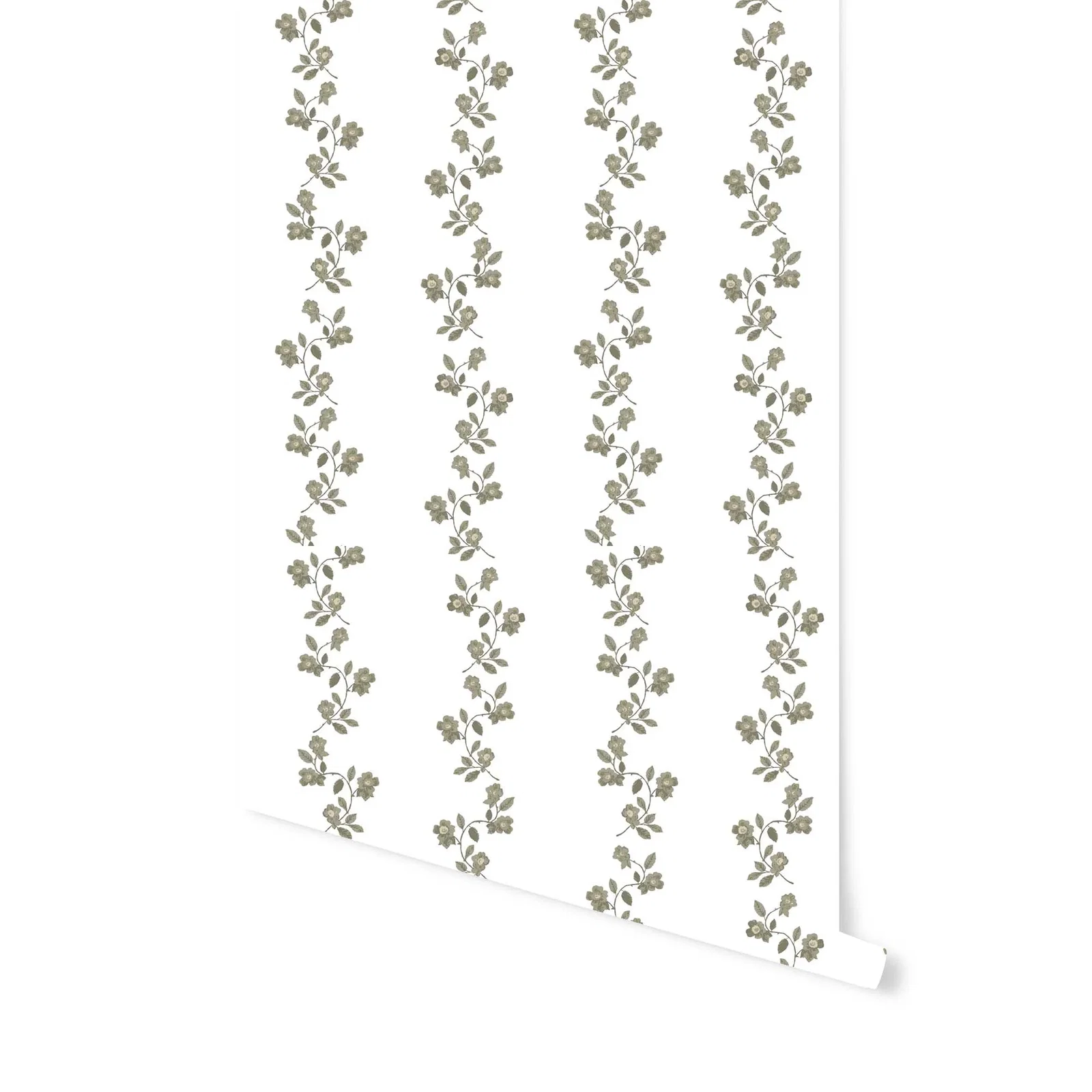Image of May Floral Stripe Wallpaper in Green