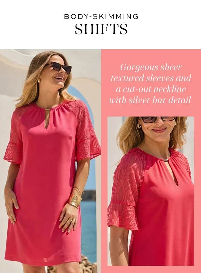 Coral Flutter Sleeve Keyhole Detail Shift Dress