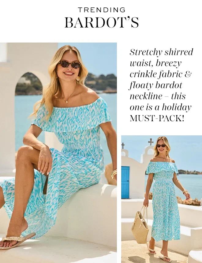 Blue & White Paisley Print Bardot Shirred Waist Dress
