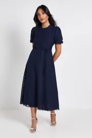 Petite 3D Floral Button Midi Dress