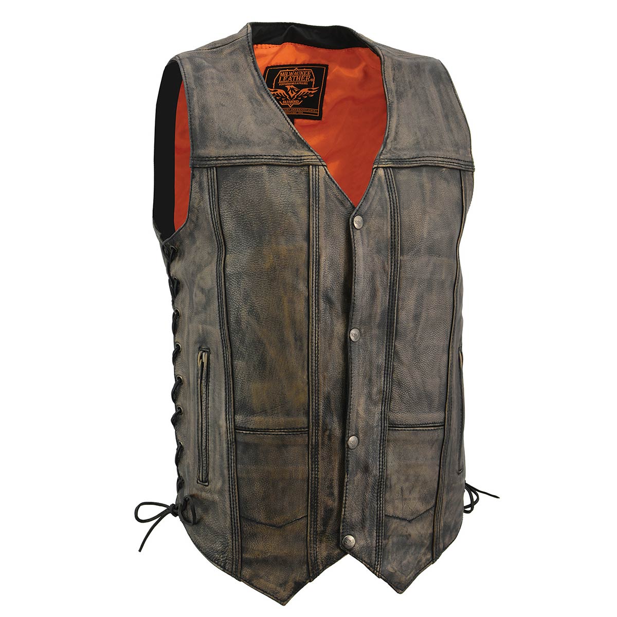 Image of Milwaukee Leather MLM3540 Men's Roulette Distressed Brown 10 Pocket Motorcycle Leather Vest