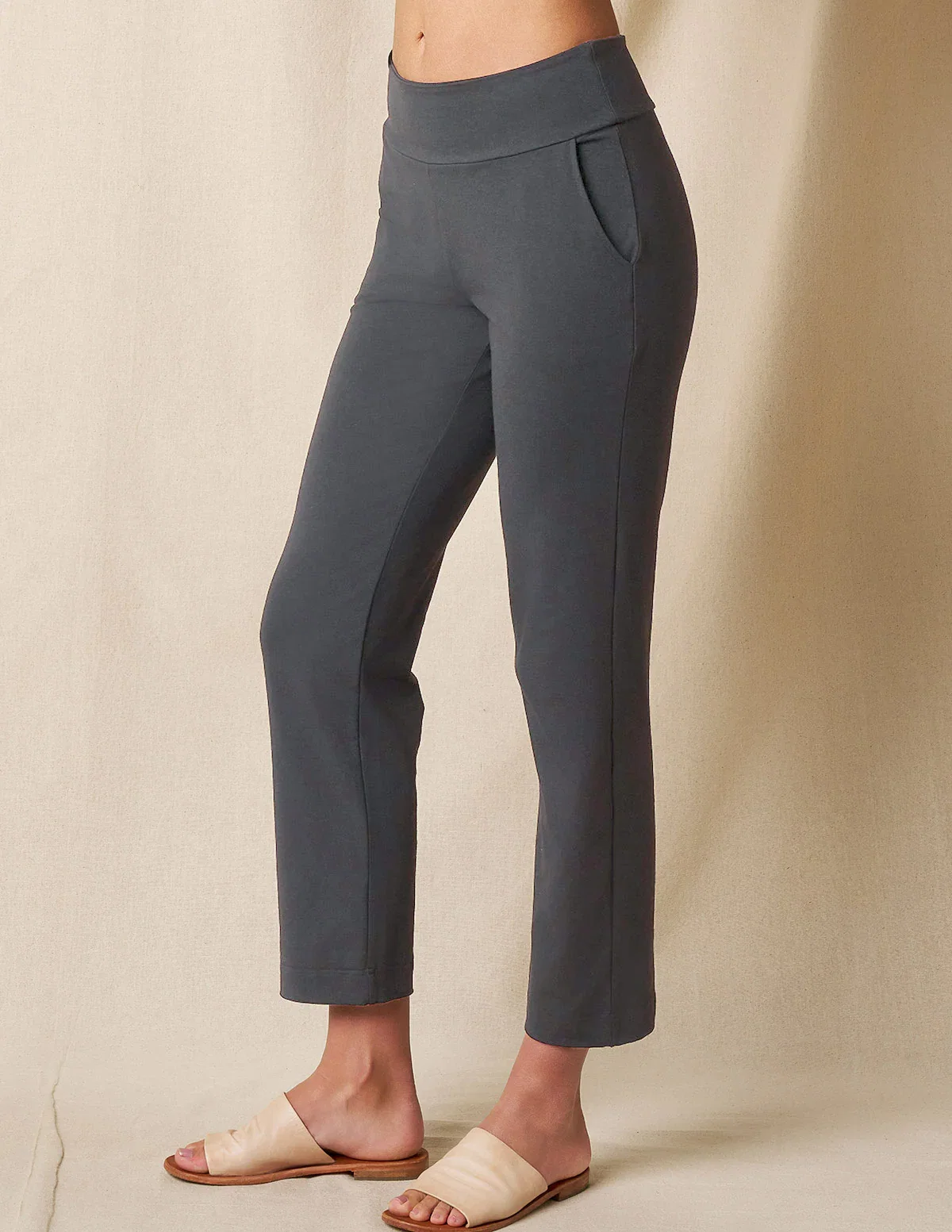 Image of Bamboo / Organic Cotton Flat Waist Ankle Pants - Warm Grey