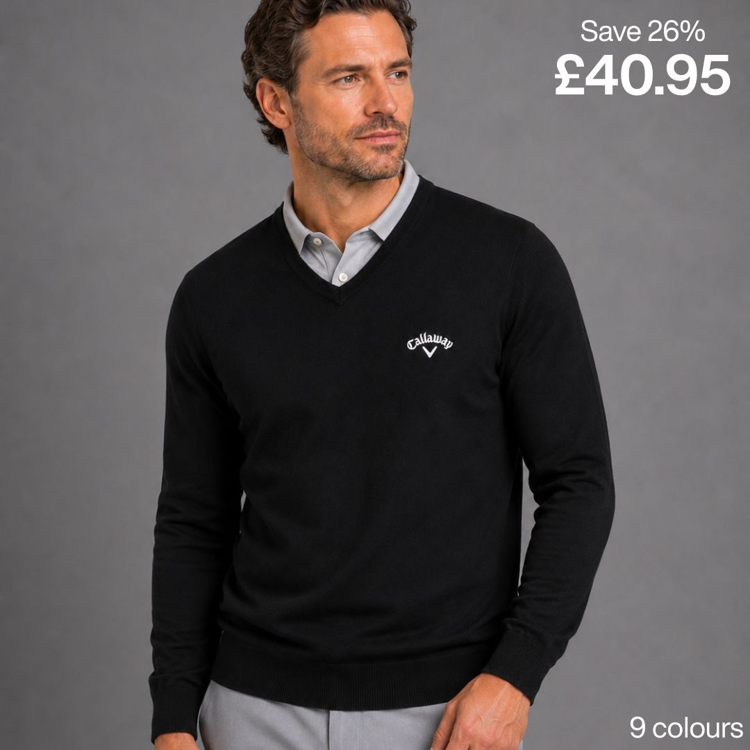 Callaway Golf Mens 2026 Ace Long Sleeve V-Neck 12 Gauge Embroidered Sweater