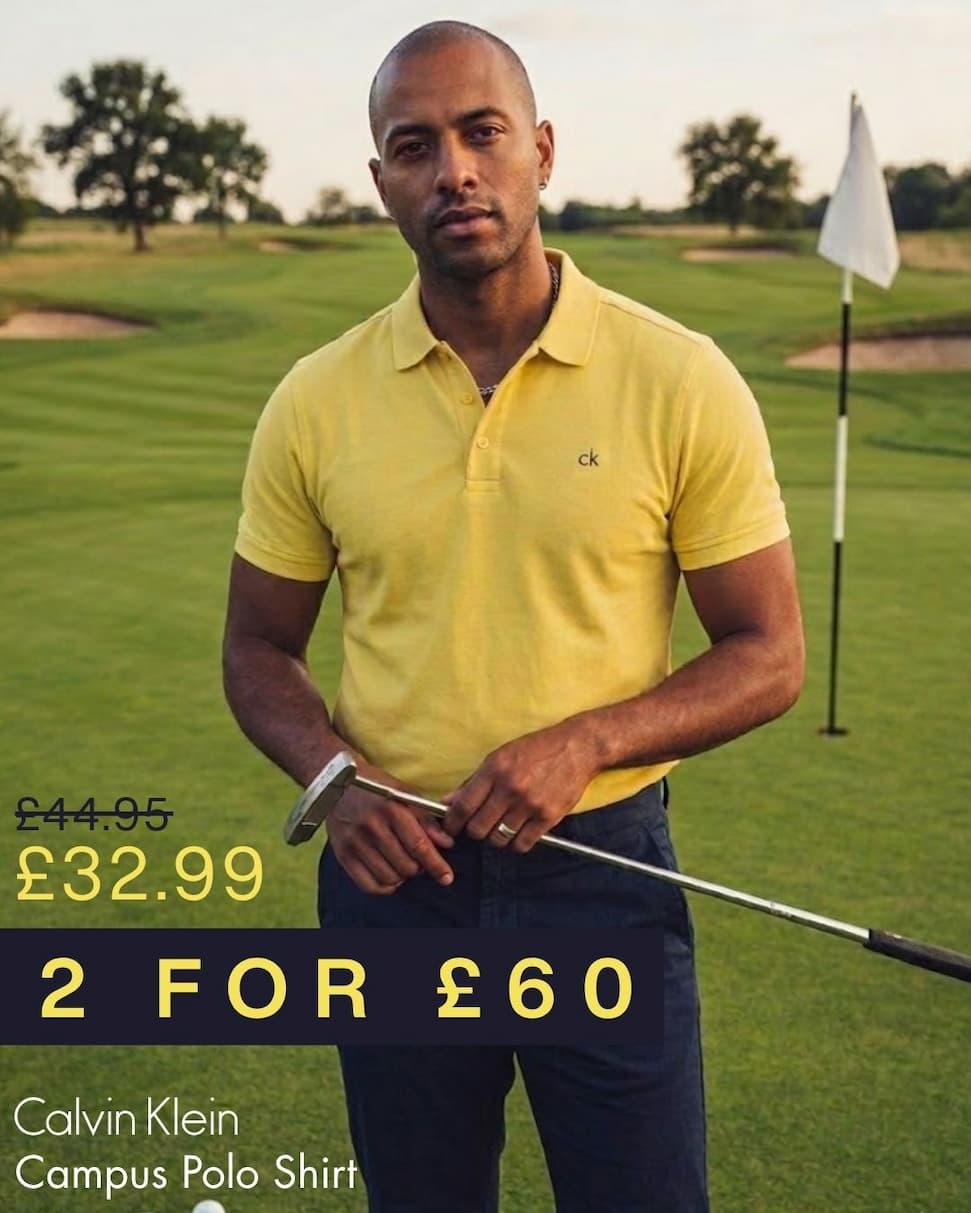 Calvin Klein Mens 2026 Campus 3 Button Ribbed Collar Golf Polo Shirt