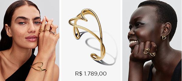 Bracelete Ouro Rigido Coração Assimétrico