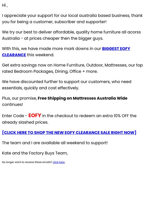 RE: EOFY Thank you for the support 🙏 We have made further mark downs for EOFY this weekend 😀