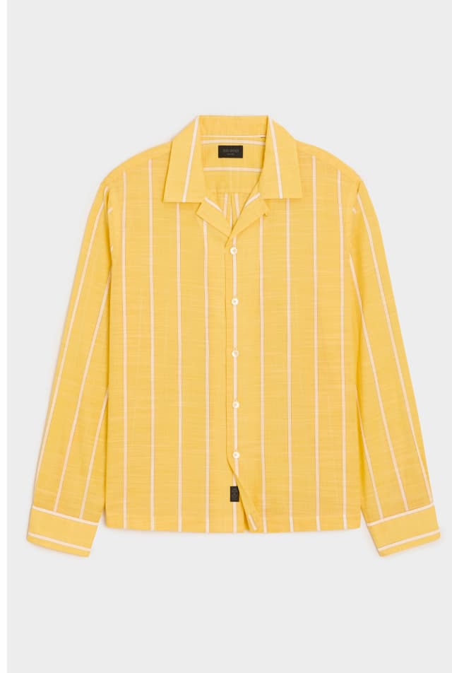Stripe Yellow Summerweight Camp Collar Shirt
