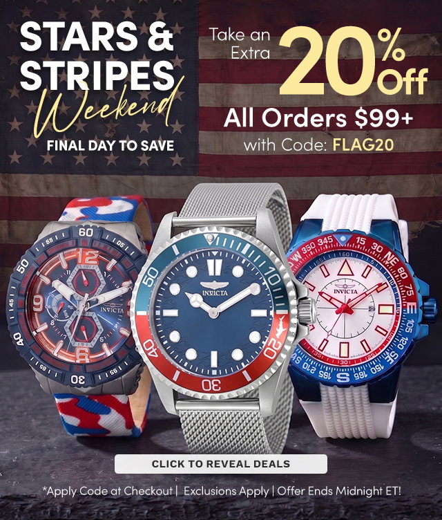 INV-49631, INV-49688, INV-23997 Stars & Stripes Weekend | Take an Extra 20% Off All Orders $99+ Using Code: FLAG20 at Checkout