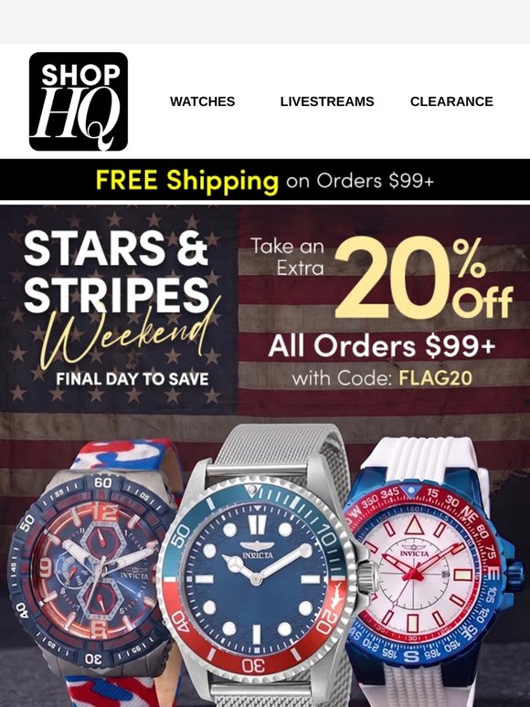 Extra 20% Off Stars & Stripes Weekend Ends Tonight!