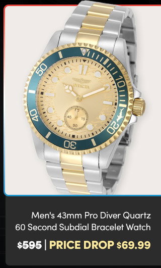 INV-49425 INVICTA | Men's 43mm Pro Diver Quartz 60 Second Subdial Coin Edge Bracelet Watch
