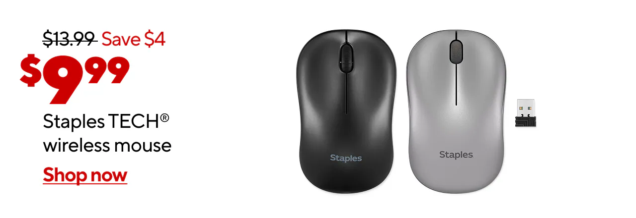 Only $9.99 Staples Tech  Wireless Ambidextrous Optical USB Mouse
