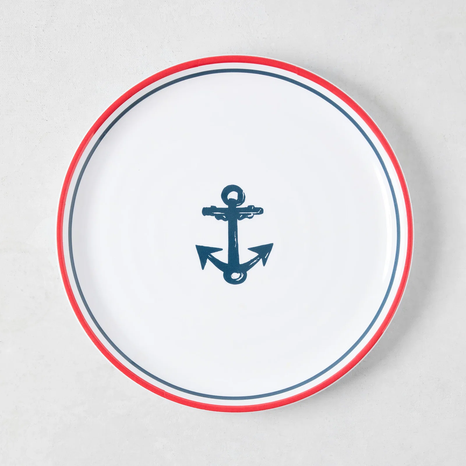 Image of HG Melamine Blue Anchor Salad Plate with Red Border
