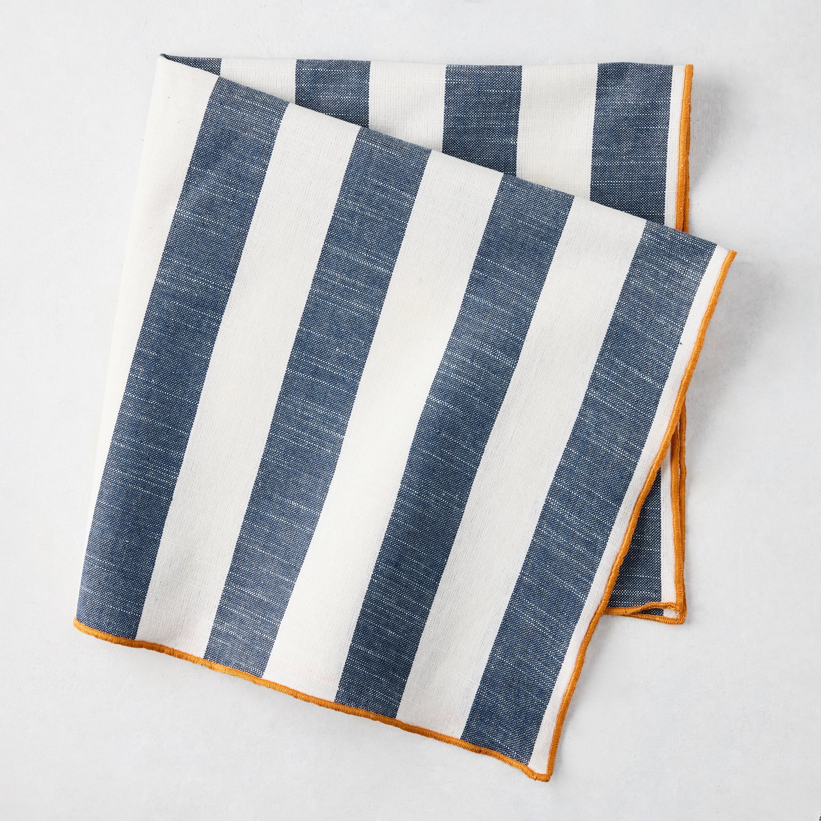 Image of Rockport Navy Blue Stripe Cotton Napkin with Orange Trim