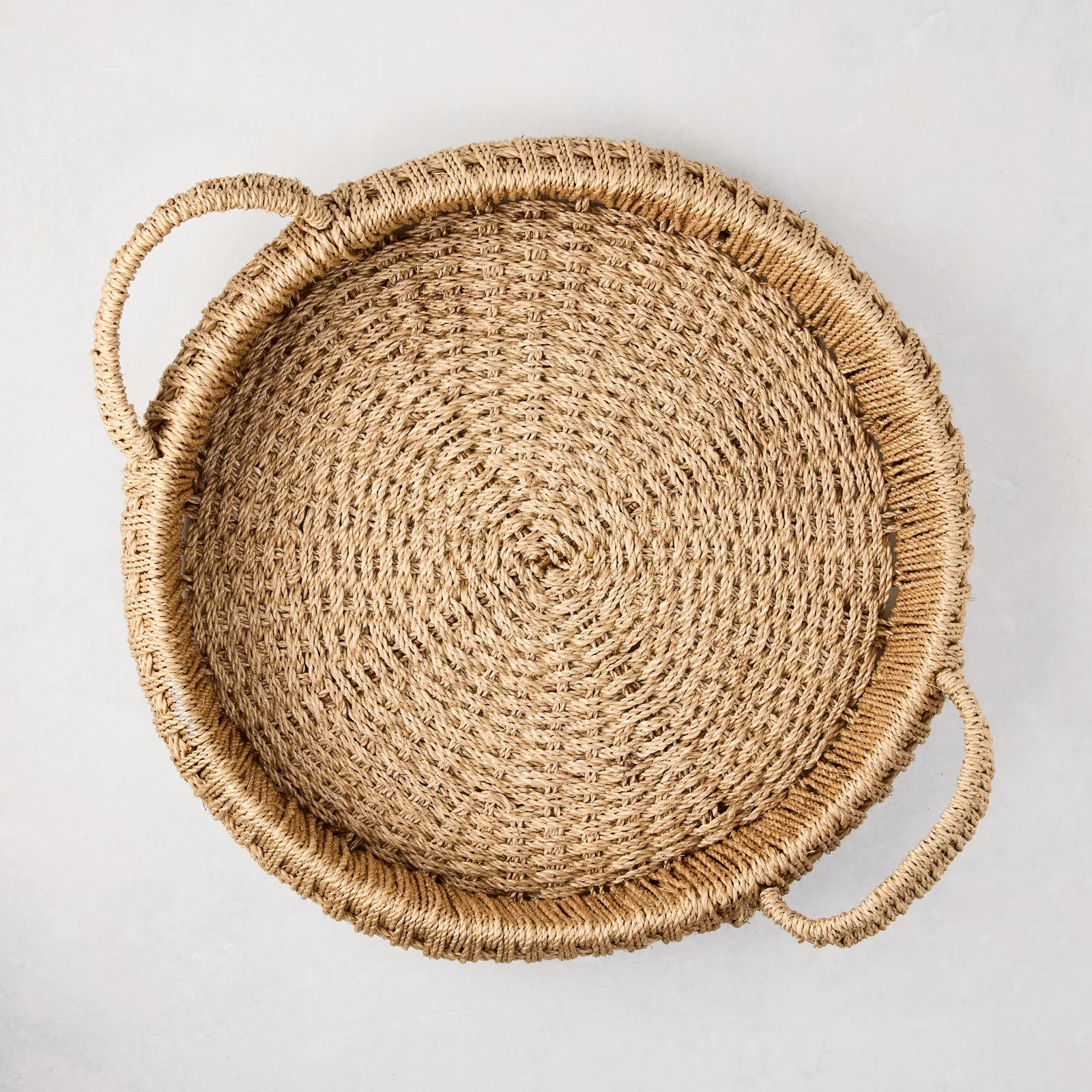 Image of Small Round Woven Abaca Handled Tray