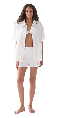 Shop kate spade new york Oversized Short Sleeve Textured Button Up Shirt Cover Up in Seersucker Puff