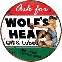 Wolf's Head Oil Metal Sign  Metal by Vintage Signs