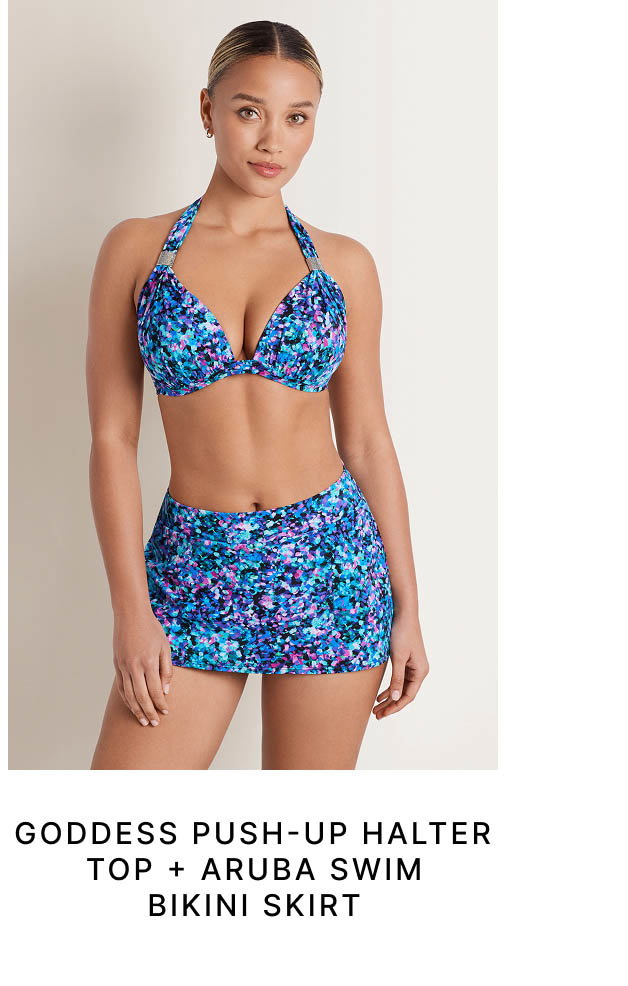 Goddess Push-Up Halter Top + Aruba Swim Bikini Skirt