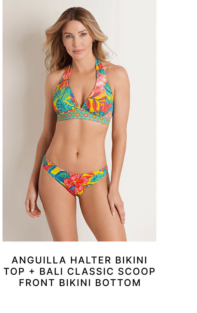 Anguilla Halter Bikini Top + Bali Classic Scoop Front Bottom