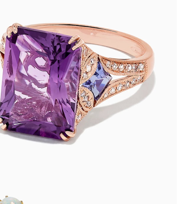 14K Rose Gold Amethyst, Tanzanite and Diamond Cocktail Ring, 7.60 TCW