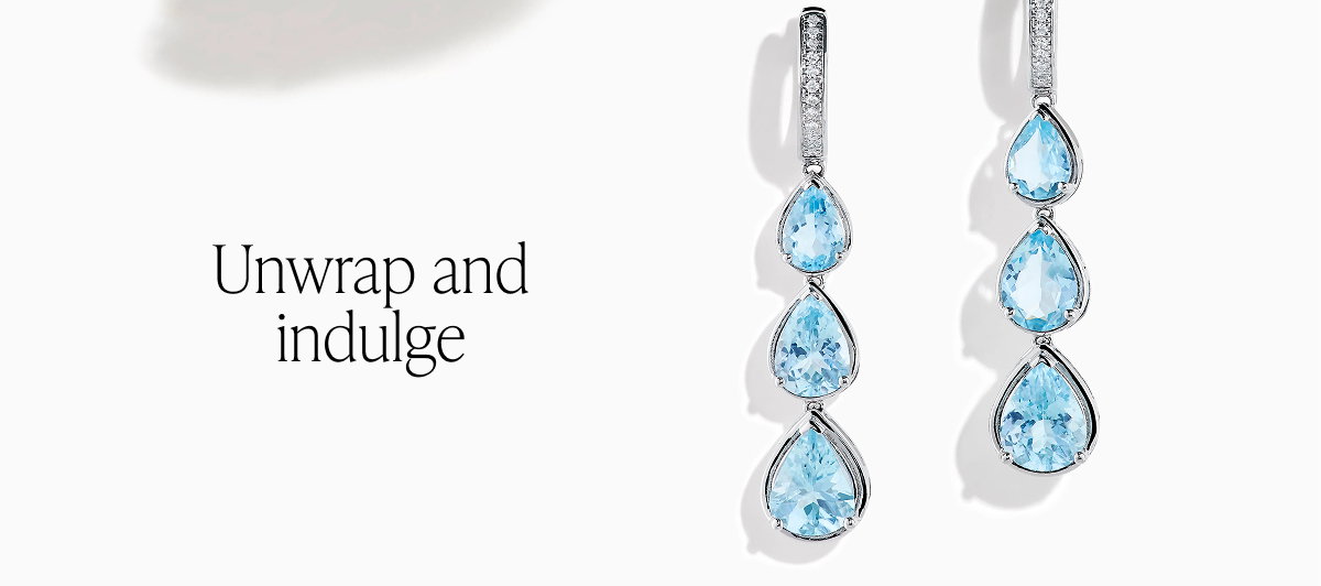14K White Gold Aquamarine and Diamond Pear Shaped Linear Drop Earrings