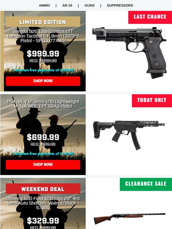 Weekend Deals Continue:  Last Chance on $999.99 Beretta 92G Pistols!