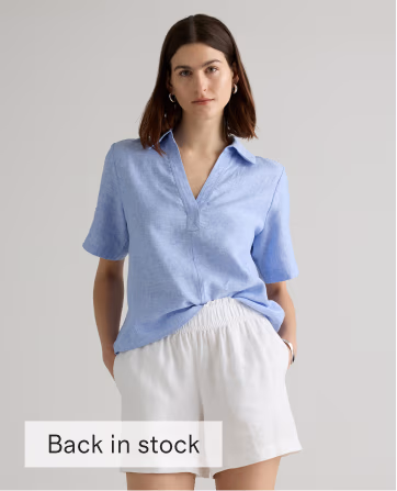100% European Linen Short Sleeve Popover Top