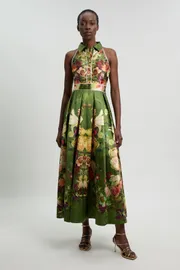 Petite Floral Twill Collared Maxi Dress