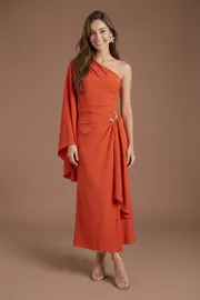 Metal Detail One Shoulder Midi Dress