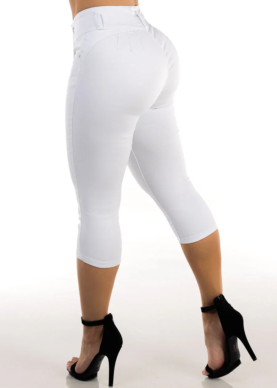 Image of MX JEANS Butt Lift High Rise Stretch Denim Capris White