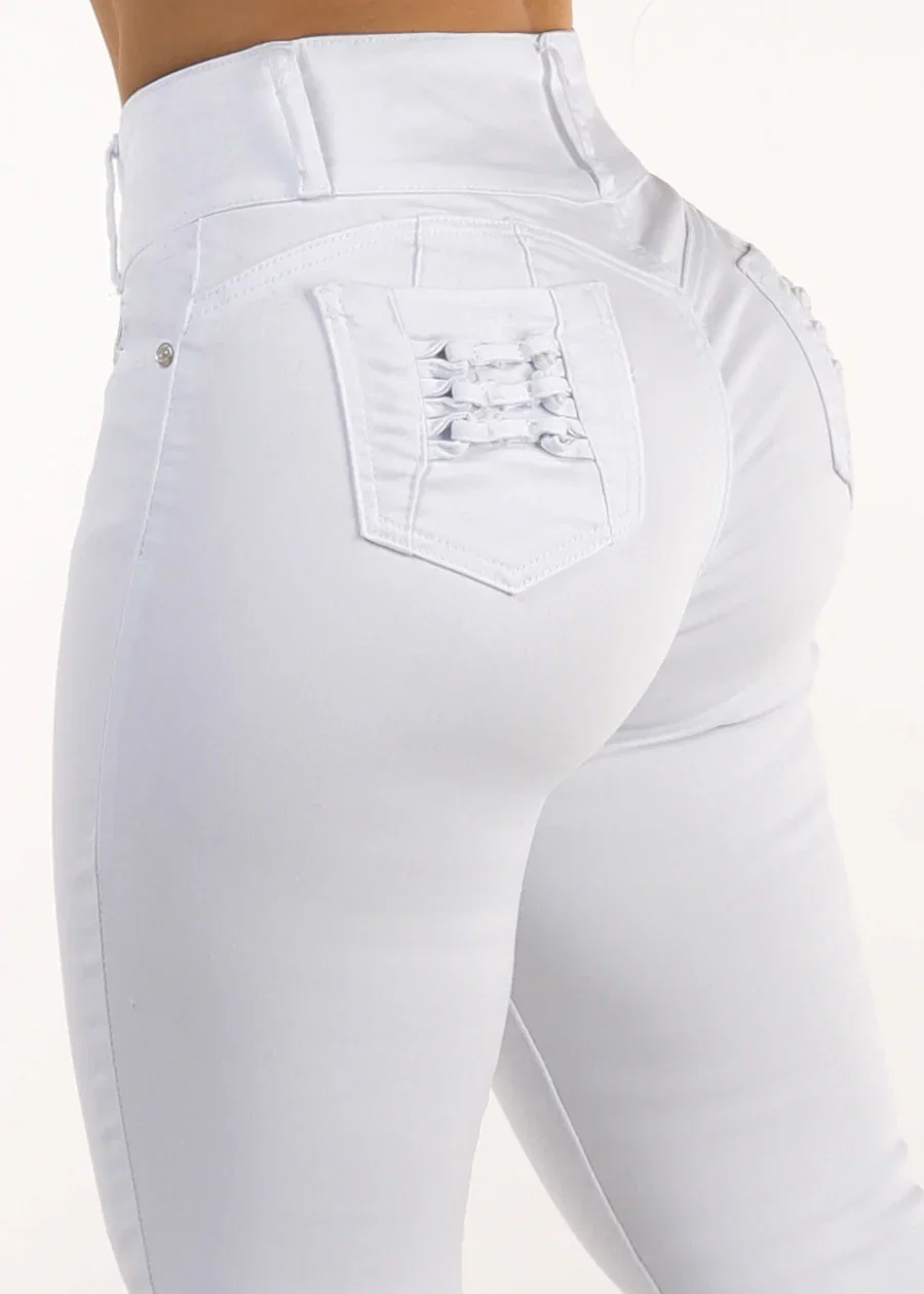 Image of MX JEANS White Butt Lift High Waisted Stretch Skinny Jeans