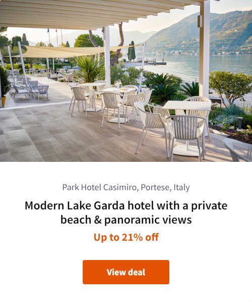 Modern Lake Garda hotel with a private beach &amp; panoramic views