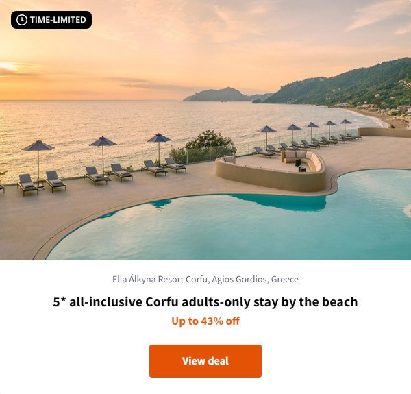 5* all-inclusive Corfu adults-only stay by the beach