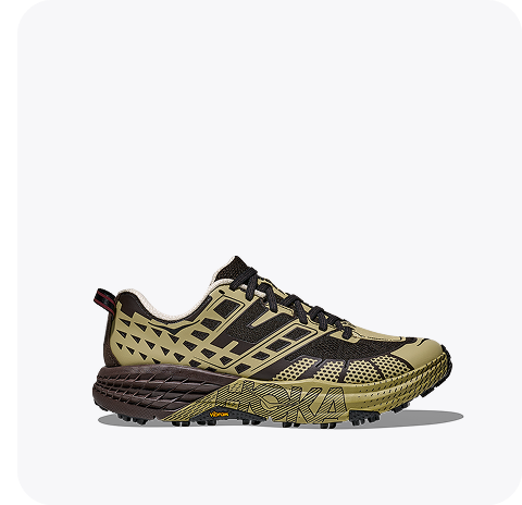 A side view of the Speedgoat 2 lifestyle shoe in a brown and green colour scheme.