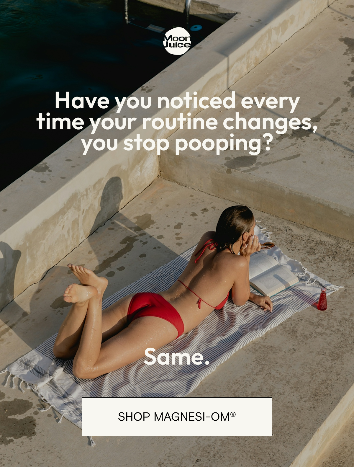 Have you noticed every time your routine changes, you stop pooping? Same. Shop Magnesi-Om